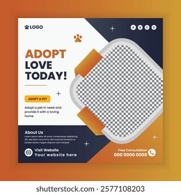 Pet Adoption, Food, and Healthcare Service Social Media Post Design or Pet Business web or online Square Banner Template