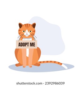 pet adoption and fostering concept. Homeless Furry Friend with Adoptable Collar. orange Cat with 'Adopt Me' Collar