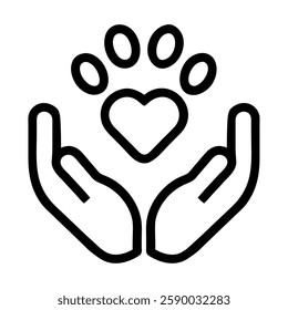 Pet Adoption Hands holding a paw print with heart