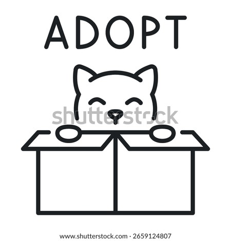A pet adoption icon featuring a happy cat peeking out of a box to highlight the importance of adopting shelter pets