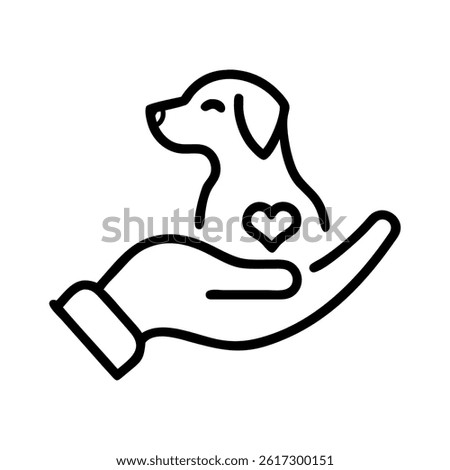 Pet adoption icon helping hand holding a dog