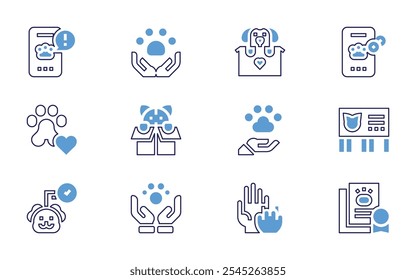 Pet adoption icon set. Bold line style. Duotone colors. Editable stroke. animal, advertisement, pet, adoption, donation, dog.