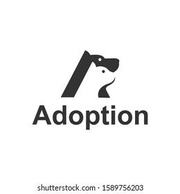 Pet adoption logo design - letter mark A with negative space of cat and dog