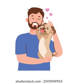 Pet adoption man hugging dog animal shelter