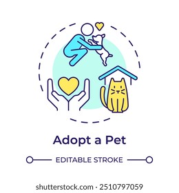Pet adoption multi color concept icon. Companionship, mental support. Loneliness, psychology. Round shape line illustration. Abstract idea. Graphic design. Easy to use in infographic, presentation