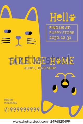Pet adoption poster,  template, illustration
