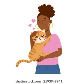 Pet adoption woman hugging cat animal shelter
