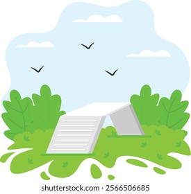 Pet Agility Ramp in training boot camp concept, Dog Sports Wooden Arch Bridge vector design, Pet foster and hotel Symbol, kennel animals Sign, Human-animal interaction scene illustration