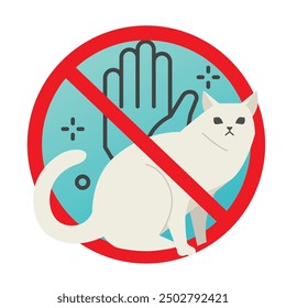 Pet allergy sign illustrate with cute cartoon, hand and warning sign in red line