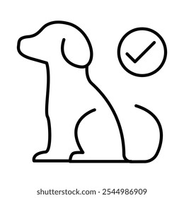 Icono de mascotas permitidas: perro con marca de verificación, que representa un lugar de trabajo que admite mascotas, bienestar de los empleados y flexibilidad