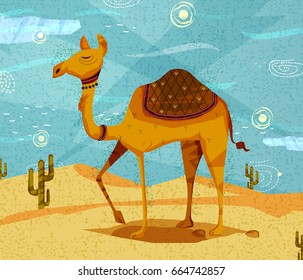 Pet animal Camel on desert background in vector