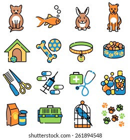 Pet animal care colour icons