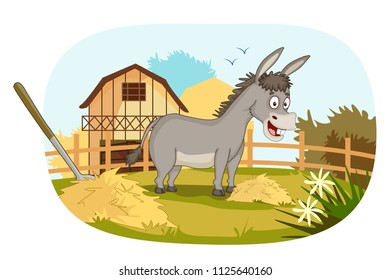 Pet animal Donkey on farm nature background in vector