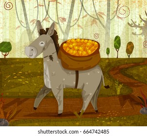 Pet animal Donkey on jungle forest background in vector