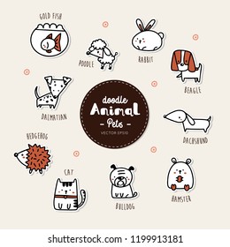 Pet animal icon set, Hand draw doodle vector.. 
