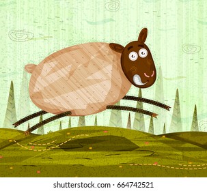 Pet animal Sheep on jungle forest background in vector