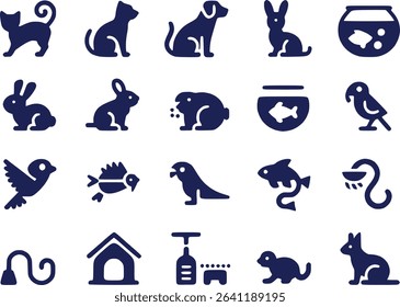 Pet Animal Silhouettes Icon Set  Cats Dogs Fish  Small Animals Vector