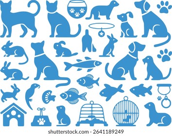 Pet Animal Silhouettes Icon Set  Cats Dogs Fish  Small Animals Vector