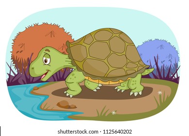 Pet animal Turtle on farm nature background in vector