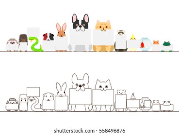 pet animals with blank cards border set