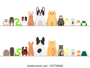 pet animals border set, front view and rear view