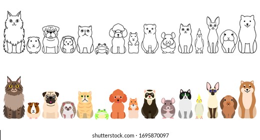 pet animals border set, full body, large group