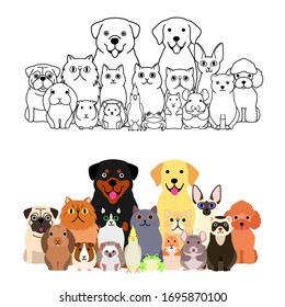 pet animals group set, full body, large group