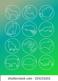 Pet animals line drawings buttons.