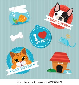 pet animals and objects vector illustration