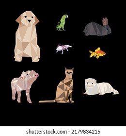Pet Animals Polygon Line Art
