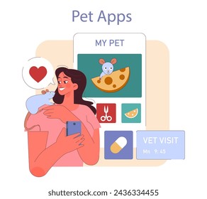 Pet Apps concept. A joyful owner manages pet care through apps, scheduling vet visits, and sharing love. Digital convenience for pet lovers.