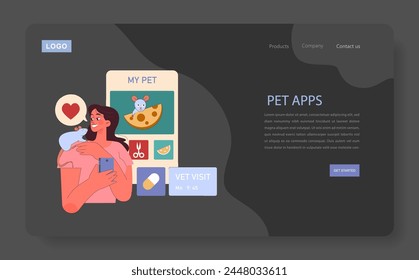 Pet Apps concept. A joyful owner manages pet care through apps, scheduling vet visits, and sharing love. Digital convenience for pet lovers.