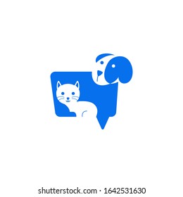 Pet assistant logo with chat customer care shape vector isolated in blue color