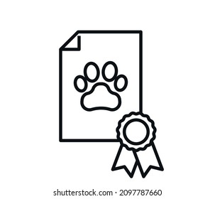 Pet award sign. Medical certificate for travel. Document for pet. Dog or cat paw print. Vector.

