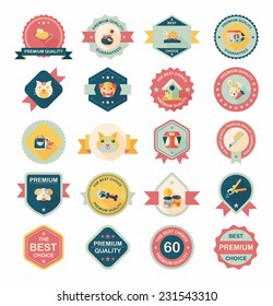 Pet badge flat banner design background set, eps10