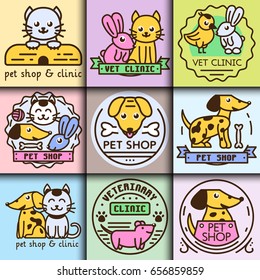 Pet badge vector graphic sticker set domestic insignia cat dog veterinary animal sticker illustration