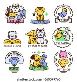 Pet badge vector graphic sticker set domestic insignia cat dog veterinary animal sticker illustration