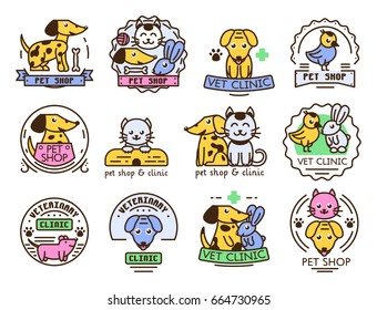 Pet badge vector.A graphic sticker set. domestic insignia cat dog veterinary animal sticker illustration
