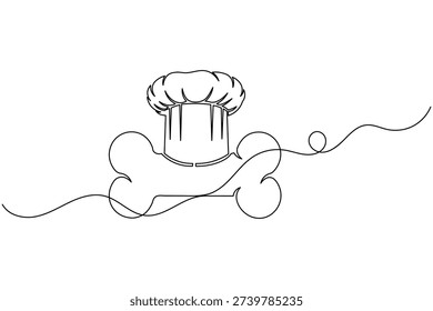 Pet Bakery Logo Line Icon Dog Bone with Chef Hat Continuous One Line Drawing Dog Treat Food Vector