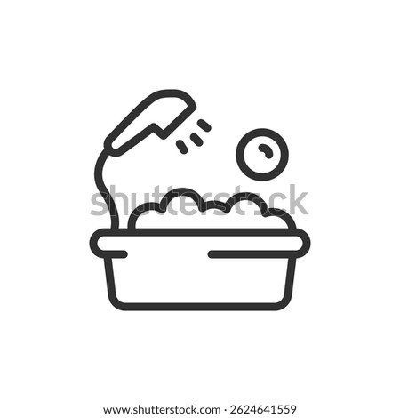 Pet bath linear icon. washing, hygiene, care and cleanliness for dogs or cats. Editable stroke.