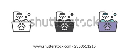 Pet bath tube different style icon set. Line, glyph and filled outline colorful version, outline and filled vector sign. Symbol, logo illustration. Vector graphics