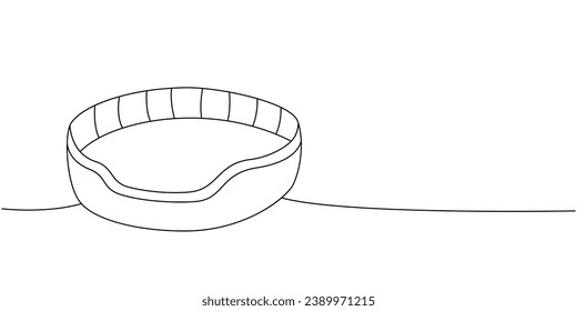 Pet bed, cushion pillow sleep one line continuous drawing. Animals accessories, pet toy supplies continuous one line illustration.