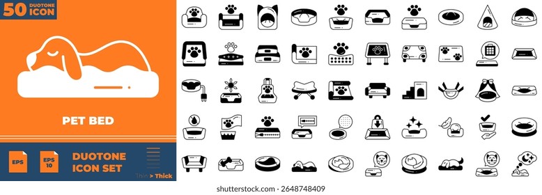 Pet Bed Duotone Editable Icons set. Vector illustration in modern thin duotone style of ept bed icons: dog, cat, cat bed, etc