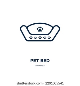 pet bed icon from animals collection. Thin linear pet bed, bed, pet outline icon isolated on white background. Line vector pet bed sign, symbol for web and mobile