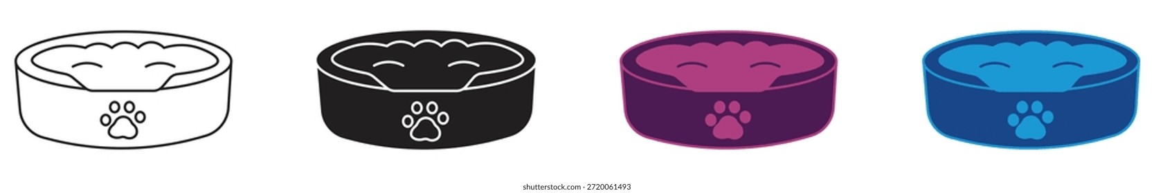 Icono de la cama del animal doméstico de la colección de los animales aislados en el fondo blanco. Ilustración vectorial.