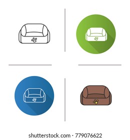 Pet bed icon. Flat design, linear and color styles. Isolated vector illustrations