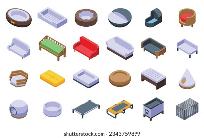 Pet Bed icons set isometric vector. Dog house. Sleep home