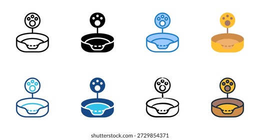 Iconos de la cama del animal doméstico fijan la colección múltiple del estilo. Trazo editable 
