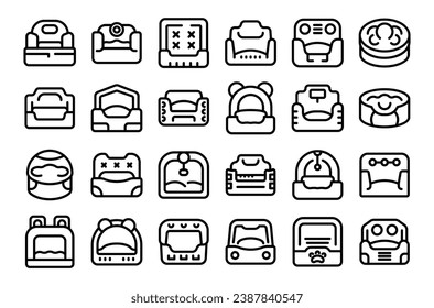 Pet Bed icons set outline vector. Dog cat house. Doggy animal care