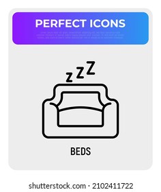 Pet bed thin line icon. Modern vector illustration for pet shop.
